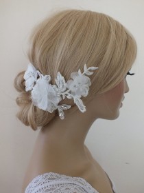 wedding photo -  Bridal lace floral headpiece ivory lace Hairpiece Ivory Beaded lace floral wedding hair piece bride hair comb
