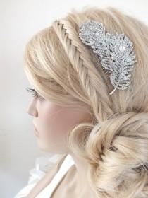 wedding photo -  free ship Silver Plated Feather Austrian Crystal Bridal Hair Comb Wedding Hair Piece Clip Slide Fascinator Brooch