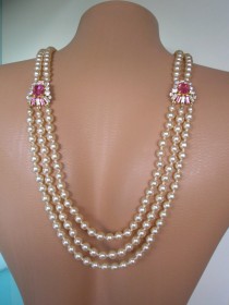 wedding photo -  Backdrop Necklace, Pink, Art Deco, Great Gatsby Jewelry, Downton Abbey, Pearl Necklace, Bridal Backdrop, Back Necklace, Pink Bridal Jewelry