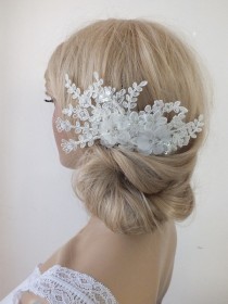 wedding photo -  free ship ivory lace headpiece Hair comb Ivory Beaded lace floral wedding hair piece bride hair comb