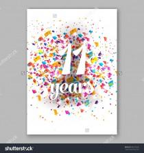 wedding photo - Eleven years paper sign over confetti. Vector holiday illustration.