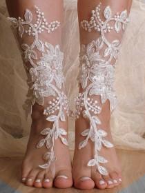 wedding photo -  Free Ship ivory lace barefoot sandals, lace Barefoot Sandals, french lace, Beach wedding barefoot sandals