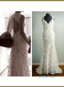 wedding photo -  Classy inspired designer lace keyhole sheath wedding dress