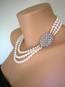 wedding photo -  Pearl Necklace Mother of the Bride Great Gatsby Jewelry Statement Necklace Pearl Choker Wedding Necklace Bridal Jewelry Art Deco