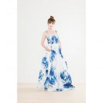 wedding photo - SAMPLE SALE WaterColor Handpainted Floral Print Wedding Gown with Detachable Train - 36 inch bust