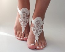 wedding photo -  Free Ship Beach wedding barefoot sandals, ivory Barefoot , french lace sandals, wedding anklet,