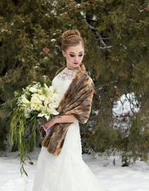 wedding photo - Super Soft Brown Faux Fox Fur Stole  - Date Night, Wedding, Bride, Bridesmaid, Mother of the Bride, Prom, Formal