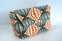 wedding photo - ON Sale Clutch with Flap in Orange and Blue Retro Geomtric Pattern