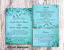 wedding photo -  DIY Rustic Wedding Invitation Template Set Editable Word File Download Printable Invites Turquoise Blue Invitation Leaf Wedding Invitation