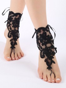 wedding photo -  Free ship Black Barefoot Sandals, french lace, shoes, Gothic, Wedding, Victorian Lace, Sexy, barefoot sandals
