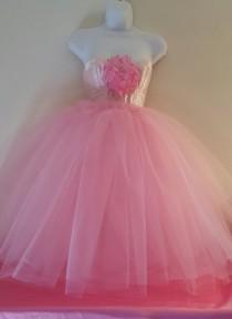 wedding photo - Pink Flower Satin Corset Tulle Tutu Tea Length Or Midi Ballgown Party Wedding Bridal Belly Dance Party