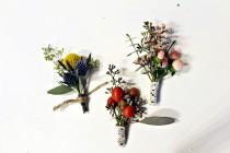 wedding photo - Boutonnieres boho wedding rustic, dried and fresh flowers natural