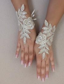 wedding photo -  Free ship,champagne gold Wedding gloves bridal fingerless french lace gauntlets fingerloop, lace glove