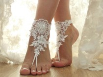 wedding photo -  Free Ship white, flexible ankle sandals, laceBarefoot Sandals, french lace, Beach wedding barefoot sandals