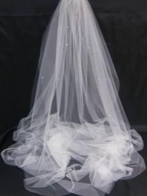 wedding photo - Bridal Veil Swarovski Crystal Rhinestone Sheer 80 Inch Long Floor Length Wedding Veil with Blusher