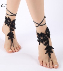 wedding photo -  Free ship Black or ivory Barefoot Sandals, french lace, shoes, Gothic, Wedding, Victorian Lace, Sexy, barefoot sandals