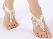 wedding photo -  Free Ship Rhinestone pearl flexible barefoot sandals, Barefoot Sandals, Beach wedding barefoot sandals