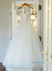 wedding photo - Simply spaghetti straps princess tulle wedding dress