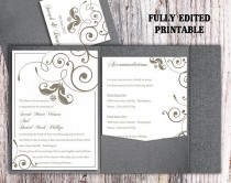 wedding photo -  Printable Pocket Wedding Invitation Printable Invitation Gray Wedding Invitation Floral Invitation Download Invitation Edited PDF file