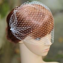 wedding photo - French Net Bandeau Style Blusher Birdcage Veil Embellished with Half Pearl Flat Back Cabochons