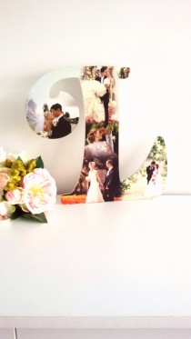 wedding photo -  Photo Collage Letter 5 photos, Family Gift, Wooden Letter, Mother gift.