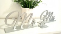wedding photo -  Mr & Mrs silver sign. Wedding table decor.FREESTANDING SET