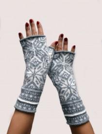 wedding photo - Nordic Gray Fingerless Gloves - Wool Fingerless Gloves - Scandinavian Gloves - Long Fingerless Gloves - Gift nO 60