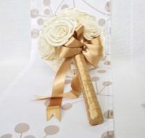 wedding photo - Bridal Bouquet or Bridesmaid bouquet , Wedding Cream /Gold  Bouquet, Sola flowers