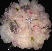 wedding photo - Pink peony wedding brooch crystal bouquet