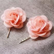 wedding photo - Flower Hair Pin Bridal Hair Pins Wedding Hair Accessories - Flower Hair Clip Bridesmaids Flower Girl Coral Pink Floral Pin