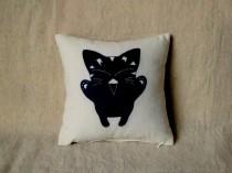 wedding photo - 7x7 Cute Halloween decor pillow. Black cat mini pillow. Small Kawaii throw pillow. Kids play pillow. Hug pillow. Accent Pillow toy Cushion