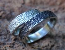 wedding photo - stardust textured unique wedding band set of 2 unisex sterling silver wedding rings - handmade jewelry - for men and women -