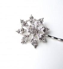 wedding photo - Winter Wedding Snowflake Wedding Hair Pin, Rhinestones Silver Tone, Crystal Christmas Bobby Pin, Frozen Frost
