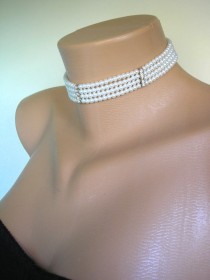 wedding photo -  White Pearl Choker, Pearl Necklace, Mother of the Bride, Great Gatsby, Art Deco, Wedding Necklace, Bridal Choker, 4 Strand, Downton Abbey