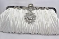 wedding photo - Bridal Handbag, White Bridal Clutch, Crystal Wedding Clutch, White Bridal Satin Clutch, White Wedding Handbag, Vintage Inspired Satin Clutch