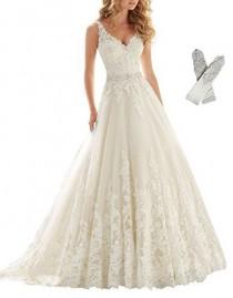 wedding photo - Lace Applique Empire Chapel Train Wedding Dress