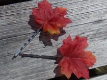 wedding photo - Fall Leaves Hair Pins, Pair of Maple Leaf Bobbie Pins in Autumn Colors, Fall Wedding, Autumn Flower Girl, Fall Maple Leaves, Fall Colors