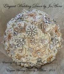 wedding photo - GATSBY BROOCH BOUQUET, Deposit for a Gold Silver and Ivory Jeweled Wedding Bouquet, Brooch Bouquet,  Ivory Bridal Brooch Bouquet, Bouquet