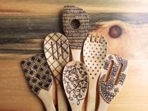 wedding photo - Wood burned kitchen utensils, bamboo wooden spoons