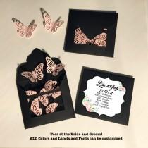 wedding photo - Butterfly Wedding Program 10 Itinerary with Butterfly Confetti Confetti Toss personalized envelope save the dates Blush and Black