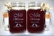 wedding photo - Mr and Mrs Mason Jars, Love Bird - Choice of 21 Fonts - Left or Right Handles