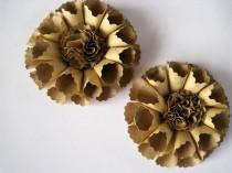 wedding photo - Set of 2 Rolled Rosette Paper Flowers, Small Gold Roses, Eco Friendly Decor, Paper Wedding Eccentric Decor, Centerpiece, Rustic Table Top