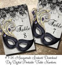 wedding photo - Instant Download Masquerde Printable Table Numbers 1-24 