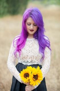 wedding photo - Two-toned purple hair + this epic dress + dog = giving us life