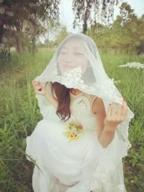 wedding photo - Wedding veil, Dotted Point d' Esprit  Veil, Bridal Veil, Swiss Dot Veil --Elizabeth