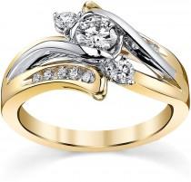 wedding photo - MODERN BRIDE Sirena 5/8 CT. T.W. Diamond 14K Two-Tone Gold 3-Stone Bypass Bridal Ring