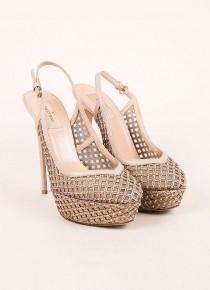 wedding photo - Nude And Silvery Gold Cage Mesh And Leather Slingback Pumps
