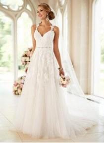wedding photo - A-Line/Princess Sweetheart Court Train Tulle Wedding Dress With Beading Appliques Lace