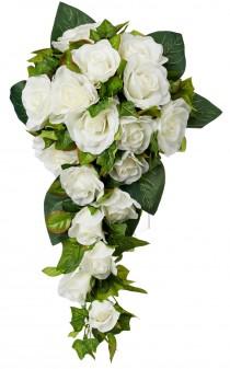 wedding photo - Ivory Silk Rose Cascade - Silk Bridal Wedding Bouquet