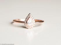 wedding photo - Pear Cut Engagement Ring - Unique Engagement Ring - Halo Engagement Ring - Pear Diamond Engagement Ring - Rose Gold Engagement Ring